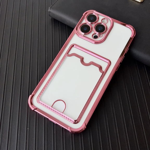 Allytechgroup Clear Case for iPhone XS Max with Credit Card Slot, Anti-Yellowing Four Corner Anti Fall Plating Frame Slim Soft TPU Shockproof Back Cover for Women Men, Pink