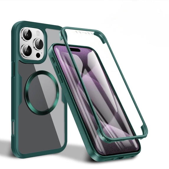 Allytechgroup Clear Magnetic Case for Apple iPhone 11 with Build in Screen Protector, Anti-Yellow Bumper Shockproof Transparent Back Cover for iPhone 11, Darkgreen