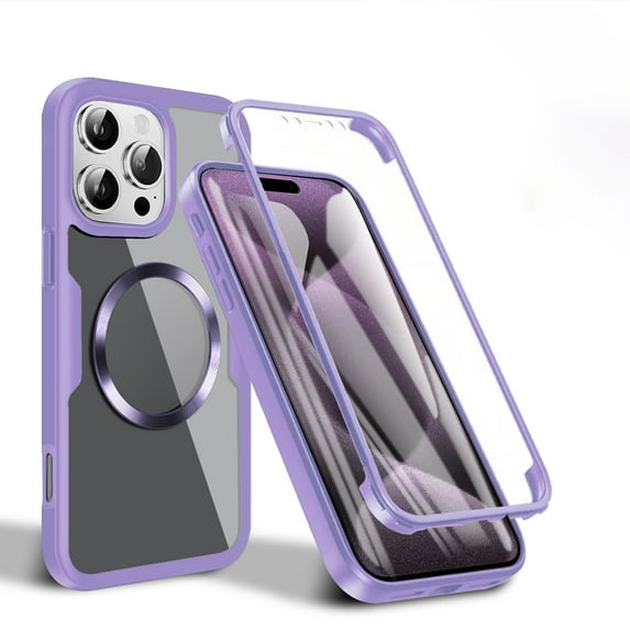 Allytechgroup Clear Magnetic Case for Apple iPhone 11 Pro with Build in Screen Protector, Anti-Yellow Bumper Shockproof Transparent Back Cover for iPhone 11 Pro, Purple