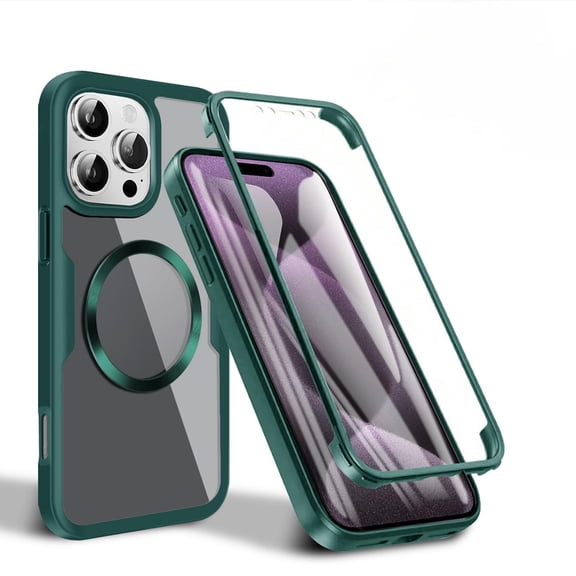 Allytechgroup Clear Magnetic Case for Apple iPhone 11 Pro Max with Build in Screen Protector, Anti-Yellow Bumper Shockproof Transparent Back Cover for iPhone 11 Pro Max, Darkgreen