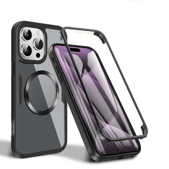 Allytechgroup Clear Magnetic Case for Apple iPhone 13 Pro with Build in Screen Protector, Anti-Yellow Bumper Shockproof Transparent Back Cover for iPhone 13 Pro, Black