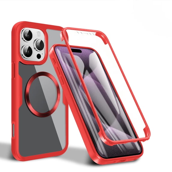 Allytechgroup Clear Magnetic Case for Apple iPhone 13 Pro with Build in Screen Protector, Anti-Yellow Bumper Shockproof Transparent Back Cover for iPhone 13 Pro, Red