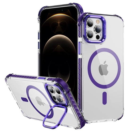 Allytechgroup Clear Magnetic Case for Apple iPhone 13 Pro, Camera Lens Kickstand Compatible with Magsafe Slim Fit Drop Protection Shockproof Back Case Cover for iPhone 13 Pro, Purple