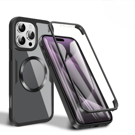 Allytechgroup Clear Magnetic Case for Apple iPhone 16 Plus with Build in Screen Protector, Anti-Yellow Bumper Shockproof Transparent Back Cover for iPhone 16 Plus, Black