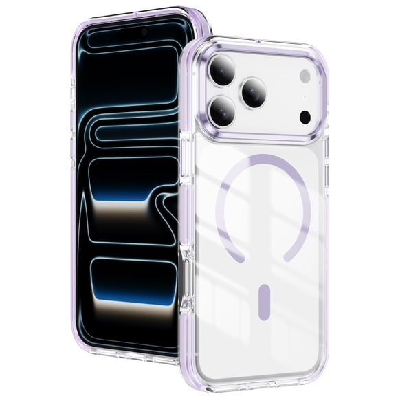 Allytechgroup Clear Magnetic Case for Apple iPhone 17 Pro, Compatible with Magsafe [Detachable Metal Keys] Anti-Scratch Shockproof Not-Yellowing Bumper Cover for iPhone 17 Pro, Purple