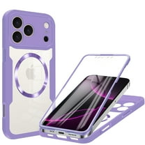 Allytechgroup Clear Magnetic Case for Apple iPhone 17 Pro Max with Build in Screen Protector, Anti-Yellow Bumper Shockproof Transparent Back Cover for iPhone 17 Pro Max, Purple