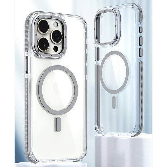 Allytechgroup Clear Magnetic Case Cover for Apple iPhone 14/13, Magsafe Compatible Crystal Clear Anti-Yellow Shockproof Bumper Wireless Charging Back Phone Case for Apple iPhone 14, Grey