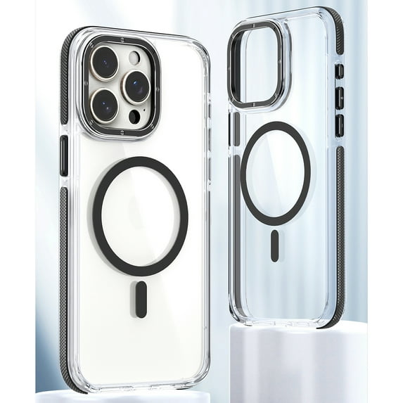 Allytechgroup Clear Magnetic Case Cover for Apple iPhone 14/13, Magsafe Compatible Crystal Clear Anti-Yellow Shockproof Bumper Wireless Charging Back Phone Case for Apple iPhone 14, Black