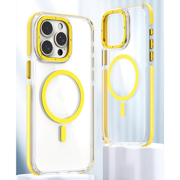 Allytechgroup Clear Magnetic Case Cover for Apple iPhone 14 Plus, Magsafe Compatible Crystal Clear Anti-Yellow Shockproof Bumper Wireless Charging Back Phone Case for Apple iPhone 14 Plus, Yellow