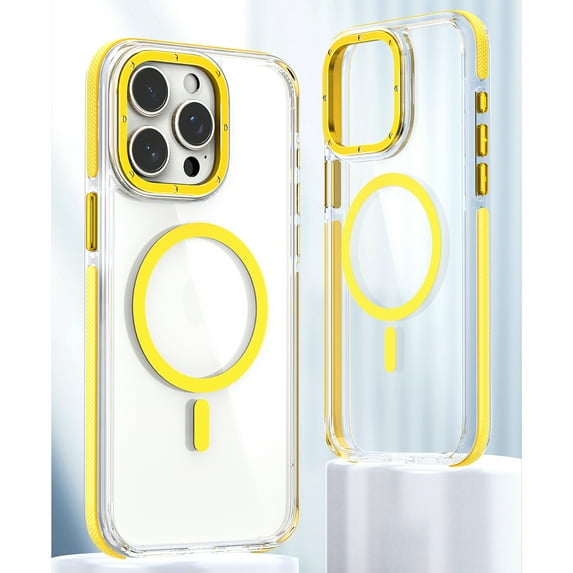 Allytechgroup Clear Magnetic Case Cover for Apple iPhone 15 Plus, Magsafe Compatible Crystal Clear Anti-Yellow Shockproof Bumper Wireless Charging Back Phone Case for Apple iPhone 15 Plus, Yellow