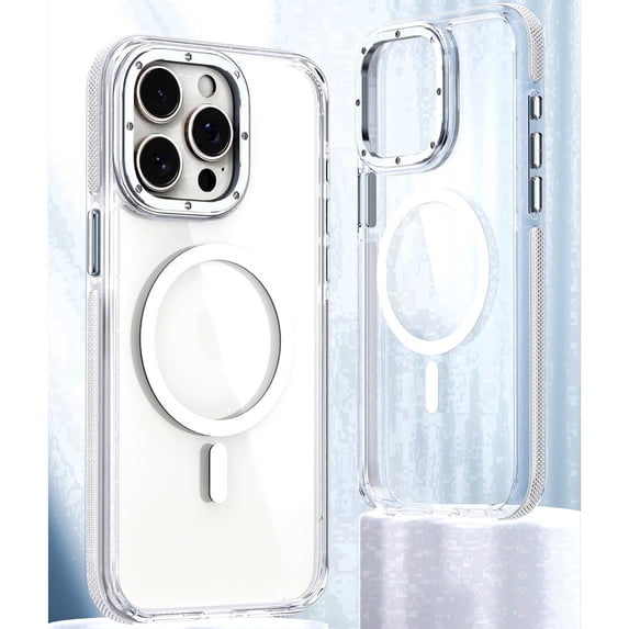 Allytechgroup Magnetic Magsafe Compatible Wireless Charging Shockproof Bumper Clear Cell Phone Case for Apple iPhone 15 Plus, White