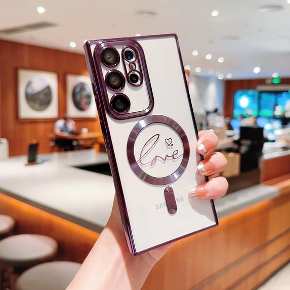 Allytechgroup Clear Magnetic Case Cover for Samsung Galaxy S24 Plus, Not-Yellowing Compatible with Magsafe Anti-Fingerprint Transparent Drop Protective Back Cover for Galaxy S24 Plus, Darkpurple