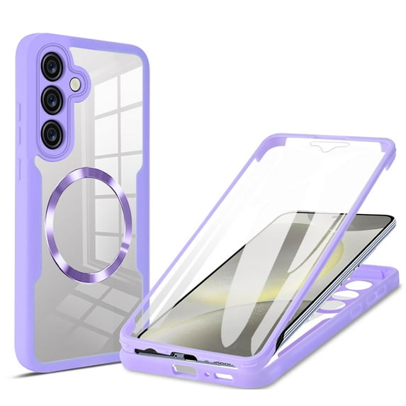 Allytechgroup Clear Magnetic Case for Samsung Galaxy S22 Plus with Build in Screen Protector, Anti-Yellow Bumper Shockproof Transparent Back Cover for Galaxy S22 Plus, Purple