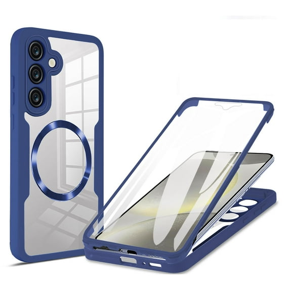 Allytechgroup Clear Magnetic Case for Samsung Galaxy S23 with Build in Screen Protector, Anti-Yellow Bumper Shockproof Transparent Back Cover for Galaxy S23, Blue