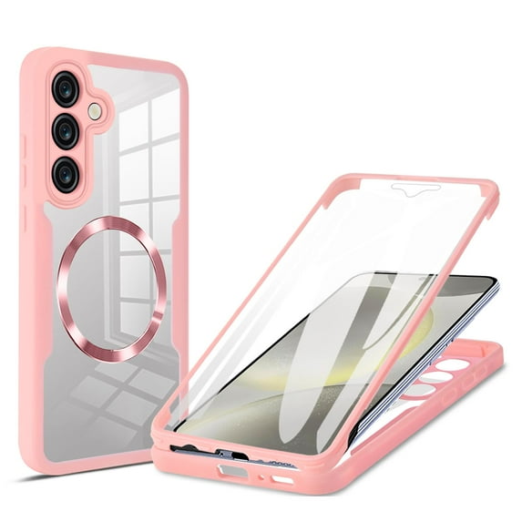 Allytechgroup Clear Magnetic Case for Samsung Galaxy S23 Plus with Build in Screen Protector, Anti-Yellow Bumper Shockproof Transparent Back Cover for Galaxy S23 Plus, Pink