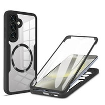 Allytechgroup Clear Magnetic Case for Samsung Galaxy S24 Plus with Build in Screen Protector, Anti-Yellow Bumper Shockproof Transparent Back Cover for Galaxy S24 Plus, Black