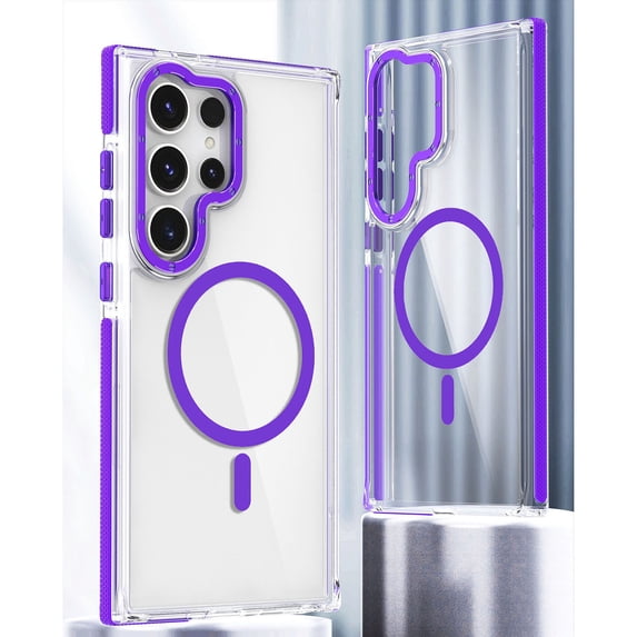 Allytechgroup Clear Magnetic Case for Samsung Galaxy S24+ Plus, Hybrid Rugged Shockproof TPU Transparent Anti-Yellow Slim Bumper Phone Case Cover for Galaxy S24+, Purple