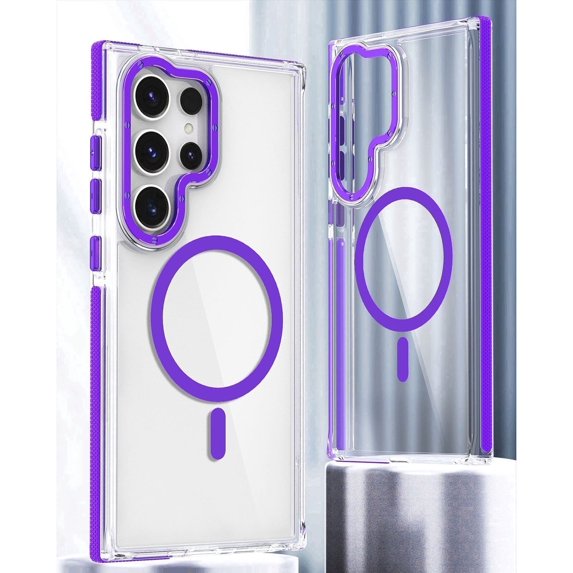 Allytechgroup Clear Magnetic Case for Samsung Galaxy S24 Ultra, Hybrid Rugged Shockproof TPU Transparent Anti-Yellow Slim Bumper Phone Case Cover for Galaxy S24 Ultra, Purple