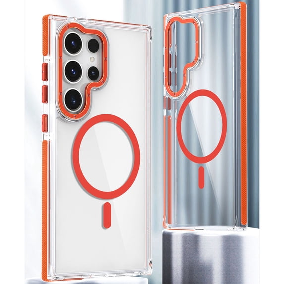 Allytechgroup Clear Magnetic Case for Samsung Galaxy S24 Ultra, Hybrid Rugged Shockproof TPU Transparent Anti-Yellow Slim Bumper Phone Case Cover for Galaxy S24 Ultra, Orange