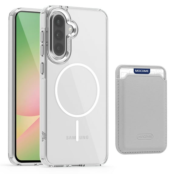 Allytechgroup Clear Magnetic Wallet Case for Samsung Galaxy A16 5G, Compatible with Magsafe Shockproof Transparent Back Cover with Slim Fit with Detachable Leather Card Holder, White