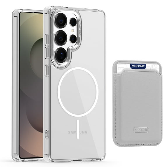 Allytechgroup Clear Magnetic Wallet Case for Samsung Galaxy S23 Ultra, Compatible with Magsafe Shockproof Transparent Back Cover with Slim Fit with Detachable Leather Card Holder, White