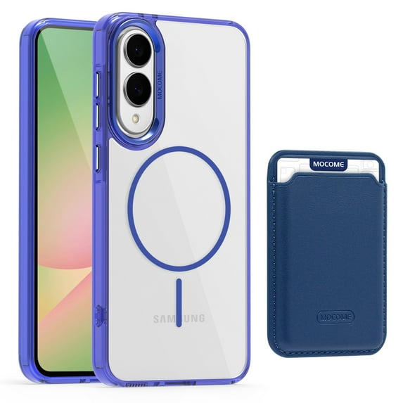 Allytechgroup Clear Magnetic Wallet Case for Samsung Galaxy S25 Edge, Compatible with Magsafe Shockproof Transparent Back Cover with Slim Fit with Detachable Leather Card Holder, Darkblue