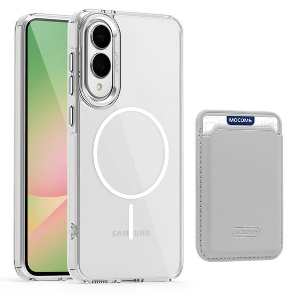 Allytechgroup Clear Magnetic Wallet Case for Samsung Galaxy S25 Edge, Compatible with Magsafe Shockproof Transparent Back Cover with Slim Fit with Detachable Leather Card Holder, White