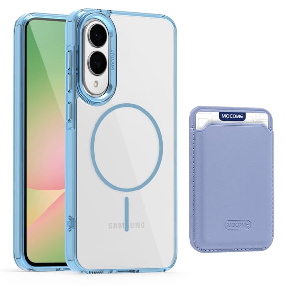 Allytechgroup Clear Magnetic Wallet Case for Samsung Galaxy S25 Edge, Compatible with Magsafe Shockproof Transparent Back Cover with Slim Fit with Detachable Leather Card Holder, Blue