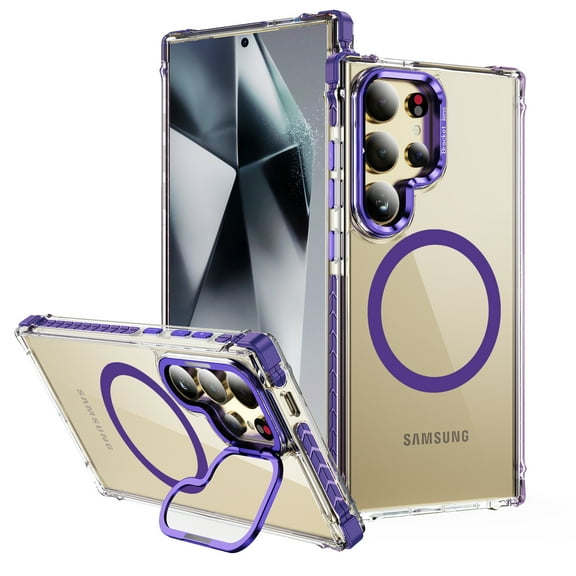 Allytechgroup Clear Mangetic Case Cover for Samsung Galaxy S25 Ultra with 1 Pack Screen Protector, Support Wireless Charging Not-Yellowing Anti-Scratch Case Cover for Galaxy S25 Ultra, Purple