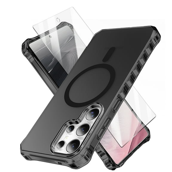 Allytechgroup Clear Phone Case for Samsung Galaxy S25 Ultra, Galaxy S25 Ultra Case with Screen Protector, MagSafe Compatible, Kickstand Feature, Anti-Yellowing Galaxy S25 Ultra Cover, Black