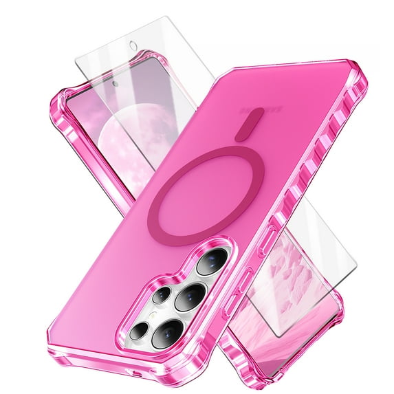 Allytechgroup Clear Phone Case for Samsung Galaxy S25 Ultra, Galaxy S25 Ultra Case with Screen Protector, MagSafe Compatible, Kickstand Feature, Anti-Yellowing Galaxy S25 Ultra Cover, Rose