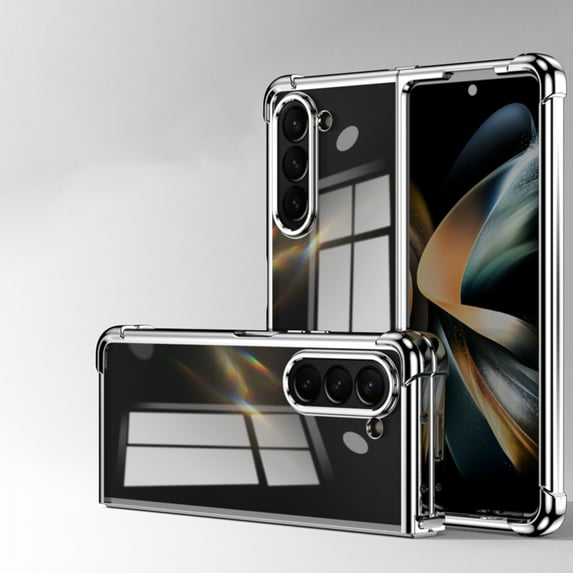 Allytechgroup Clear Phone Case for Samsung Galaxy Z Fold 6, Anti-Yellow Hard PC Plating Luxury Shockproof Anti-Scratch Bumper Shockproof Case Cover for Galaxy Z Fold 6, Silver