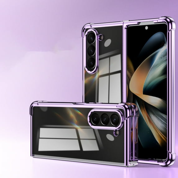 Allytechgroup Clear Phone Case for Samsung Galaxy Z Fold 6, Anti-Yellow Hard PC Plating Luxury Shockproof Anti-Scratch Bumper Shockproof Case Cover for Galaxy Z Fold 6, Purple