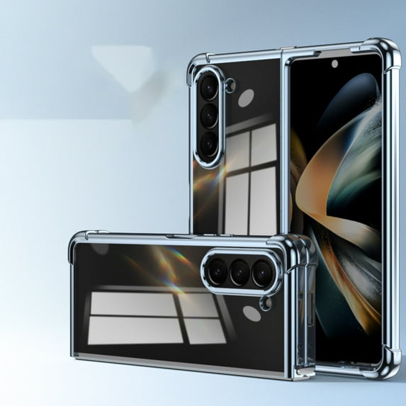 Allytechgroup Clear Phone Case for Samsung Galaxy Z Fold 6, Anti-Yellow Hard PC Plating Luxury Shockproof Anti-Scratch Bumper Shockproof Case Cover for Galaxy Z Fold 6, Blue