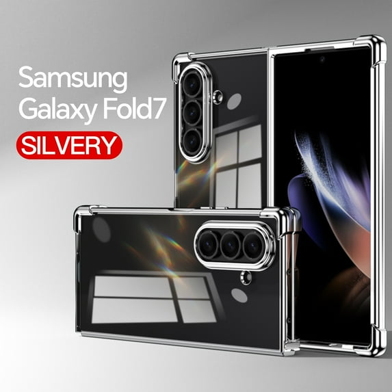 Allytechgroup Clear Phone Case for Samsung Galaxy Z Fold 7, Anti-Yellow Hard PC Plating Luxury Anti-Scratch Bumper Shockproof Case Cover for Samsung Galaxy Z Fold 7 Women Men, Silver