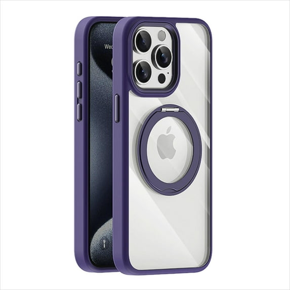 Allytechgroup Clear Phone Case for iPhone 16 with Stand, Support Wireless Charging Magnetic Phone Case with Kickstand Shockproof Protective Back Cover for Apple iPhone 16, Purple
