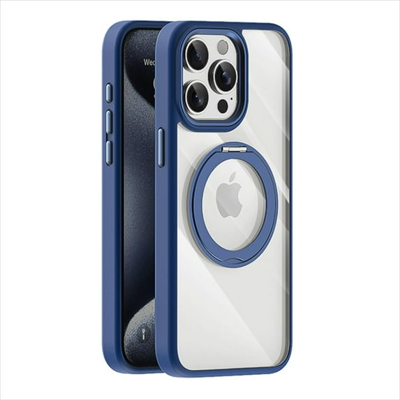 Allytechgroup Clear Phone Case for iPhone 16 with Stand, Support Wireless Charging Magnetic Phone Case with Kickstand Shockproof Protective Back Cover for Apple iPhone 16, Darkblue