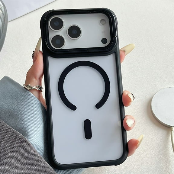 Allytechgroup Clear Phone Case for iPhone 17 Pro, Magnetic iPhone 17 Pro Case with Camera Lens Kickstand, Shockproof and Anti-Yellow, Compatible with MagSafe and Car Mount, Black