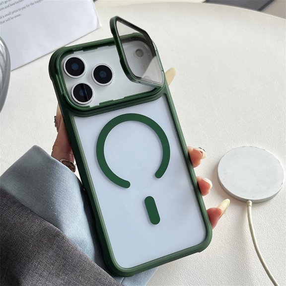 Allytechgroup Clear Phone Case for iPhone 17 Pro Max, Magnetic iPhone 17 Pro Max Case with Camera Lens Kickstand, Shockproof and Anti-Yellow, Compatible with MagSafe and Car Mount, Green