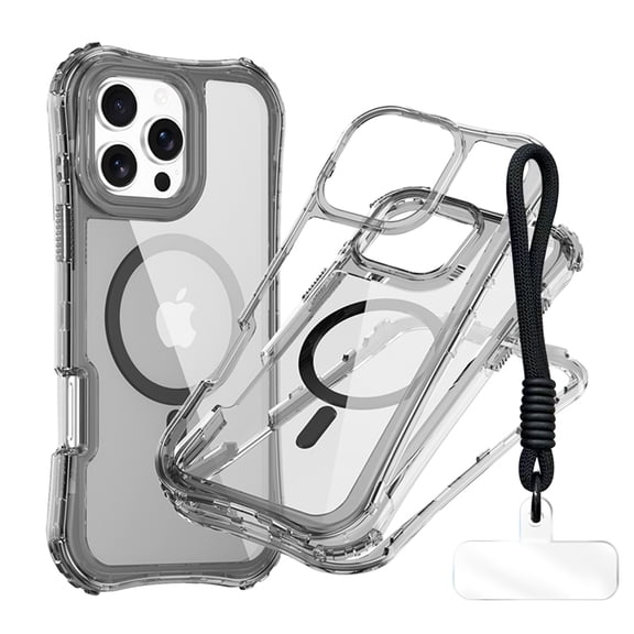 Allytechgroup Clear Rugged Case for iPhone 17 Air with Lanyard, [Compatible with Magsafe] Not-Yellowing Shockproof PC+TPU Hybrid Bumper Protective Cover for iPhone 17 Air, Black