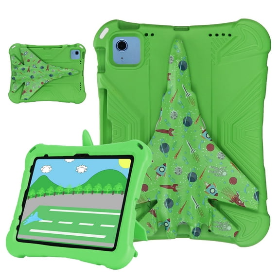 Allytechgroup Colorful Airplane Kids Case for Apple iPad Pro 11 Inch All Generations 2018/2020/2021/2022 1st 2nd 3rd 4th Gen, EVA Lightweight Shockproof Bumper Anti-Scratch Kids Friendly Stand,Green