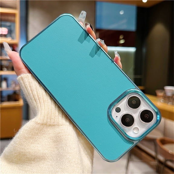 Allytechgroup Comaptible with iPhone 15 Plus Case for Women Men, Slim Lightweight Hard PC PU Leather Phone Case Shockproof Anti-Fingerprint Protective Bumper for Apple iPhone 15 Plus, Aqua