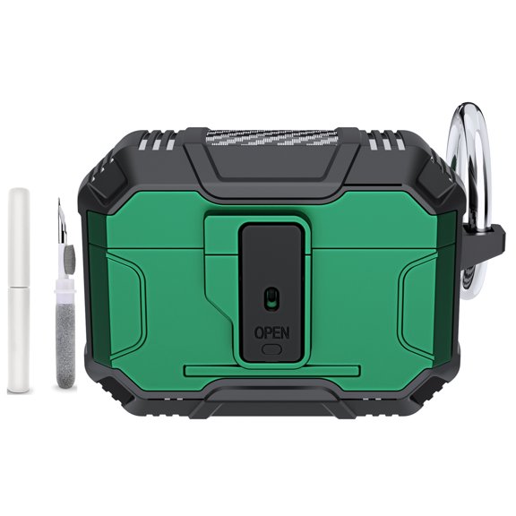Allytechgroup Compatible with Airpods 4 Case with Keychain & Cleaning Kit, Lightweight Hard PC Rugged Support Wireless Charging Shockproof Protective Bumper for Airpods 4th Generation 2024, Darkgreen
