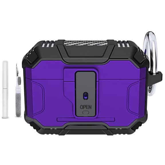 Allytechgroup Compatible with Airpods 4 Case with Keychain & Cleaning Kit, Lightweight Hard PC Rugged Support Wireless Charging Shockproof Protective Bumper for Airpods 4th Generation 2024, Purple