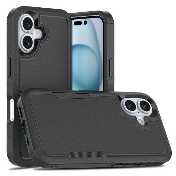 Allytechgroup Compatible for Apple iPhone 16 Plus, Rugged Shockproof Military Grade Protection Dual Layers Hard PC TPU Phone Case for iPhone 16 Plus, Black