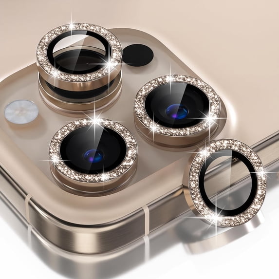 Allytechgroup Compatible for Apple iPhone 16 Pro Camera Lens Protector Bling, 9H Tempered Glass Camera Cover Screen Protector Metal Ring Decoration Accessories, Rosegold