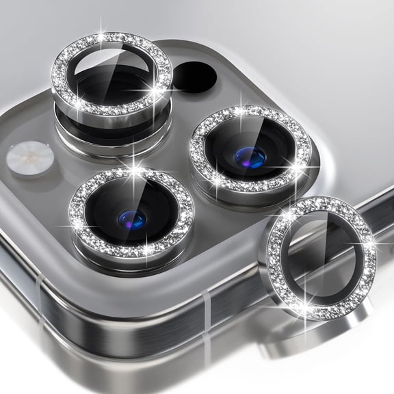 Allytechgroup Compatible for Apple iPhone 17 Pro Max Camera Lens Protector Bling, 9H Tempered Glass Camera Cover Screen Protector Metal Ring Decoration Accessories, Silver