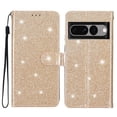 thumbnail image 1 of Allytechgroup Compatible with Google Pixel 7 Pro Case with Credit Card Slot, Slim Fit Flip Wallet Case with Lanyard Kickstand Shockproof Protective Back Cover for Women Girls, Gold, 1 of 7