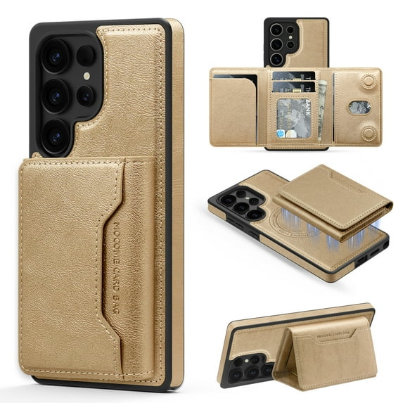Allytechgroup Compatible with Magsafe 2 in 1 Detachable Samsung Galaxy S22 Ultra Wallet Case, PU Leather RFID Blocking Flip Kickstand with Card Holder for Samsung Galaxy S22 Ultra, Desertgold
