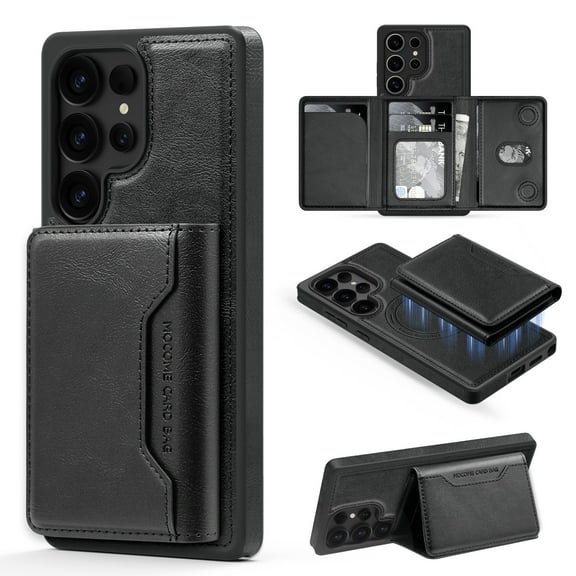 Allytechgroup Compatible with Magsafe 2 in 1 Detachable Samsung Galaxy S22 Ultra Wallet Case, PU Leather RFID Blocking Flip Kickstand with Card Holder for Samsung Galaxy S22 Ultra, Black